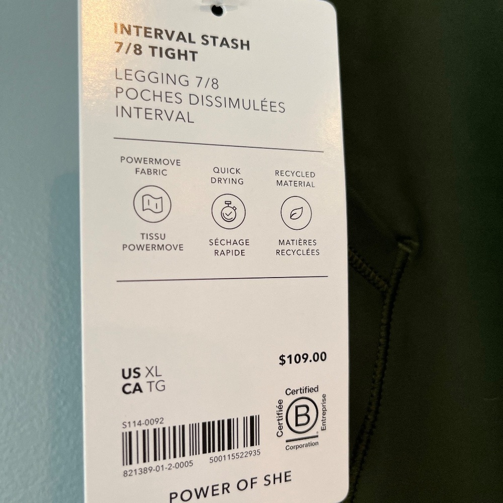 NWT Athleta Interval Stash 7/8 Legging XL - Aspen Olive - Picture 5 of 7